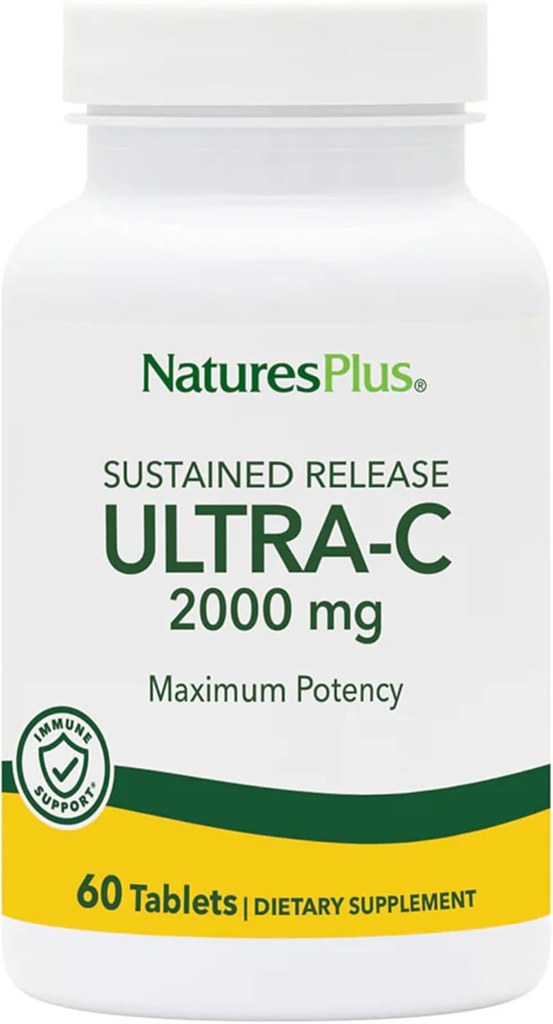NaturesPlus Ultra-C 2000 mg - 60 Tablets - Vitamin C with Rose Hips - Immune & Antioxidant Support - Vegetarian, Gluten Free - 60 Servings