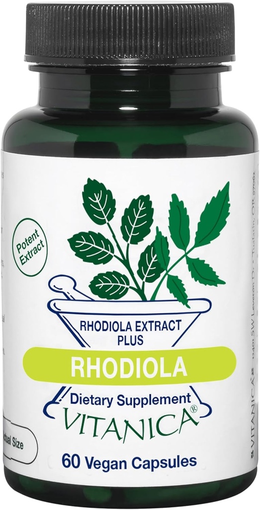 Vitanica Rhodiola Rosea Extrait de racine 200mg, Dr. Formulé, 3% Rosavins et 1% Salidroside, Rhodiola Root 85mg, Vegan, 60 Capsules