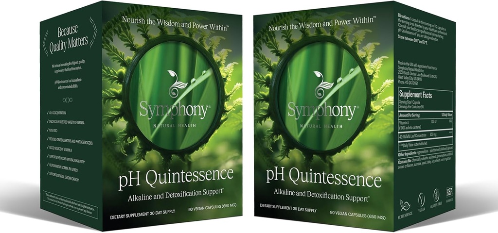 Symphony Natural Health pH Quintessence - 40:1 Alfalfa Concentrate - 180 Capsules Vegan (60 jours d'approvisionnement) – Alcaline Le corps, équilibre pH et soutien Detox (2 Pack)