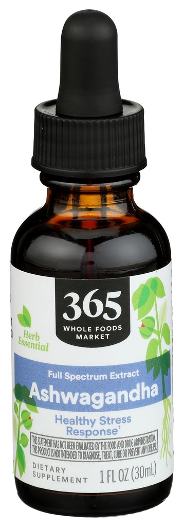 365 par Marché des aliments entiers, Extrait de spectre complet Ashwagandha, Réponse au stress sain, 1 Fl Oz
