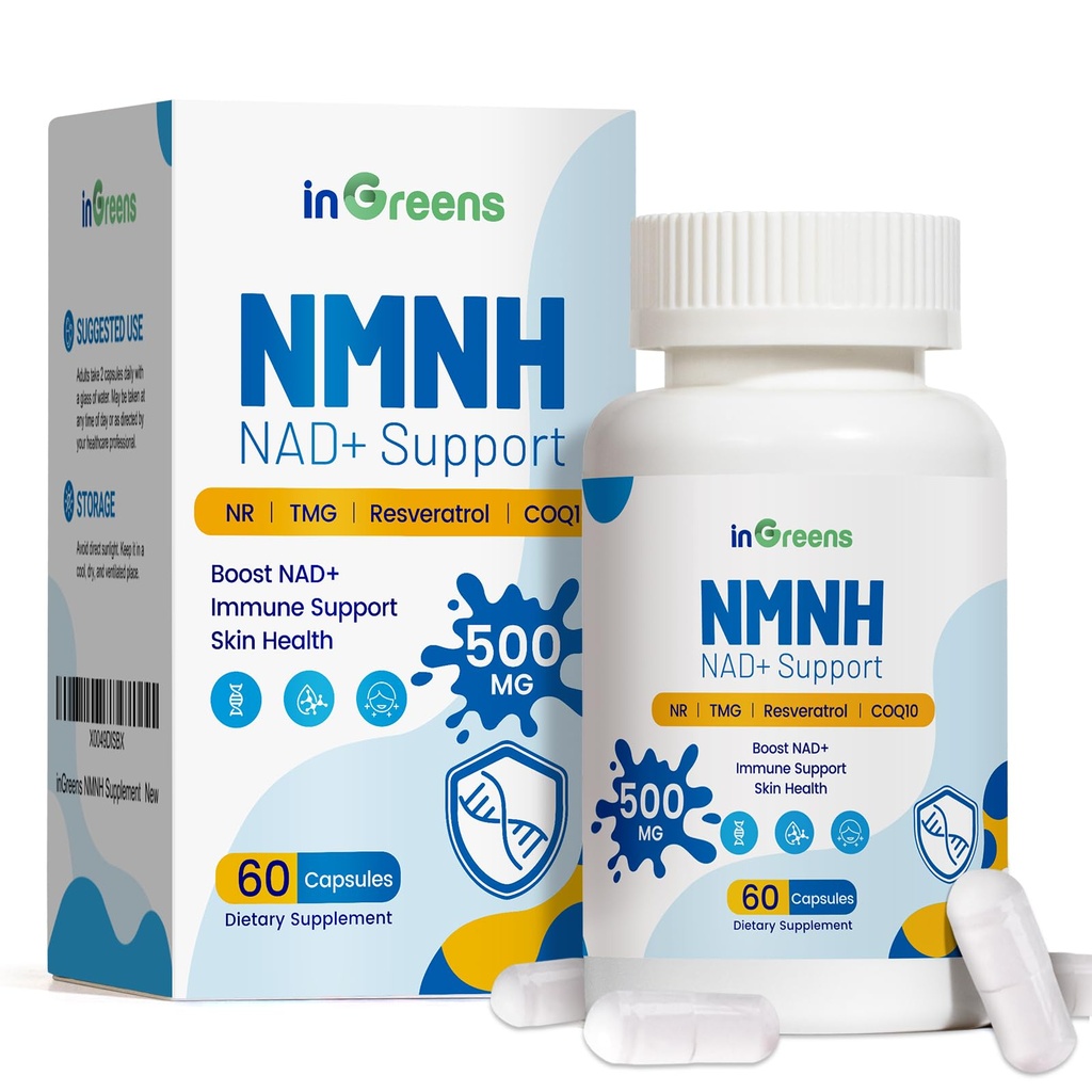 500mg NMNH, supplément NMN alternative avec NR, TMG, resvératrol, COQ10, supplément NAD, anti-vieillissement, énergie, boost NAD+ Niveaux, 60 gélules