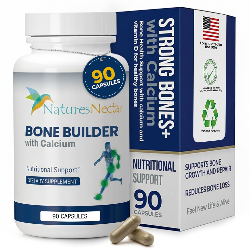 Nature's Nectar Bone & Joint Suppléments pour les hommes et les femmes – soutient la santé des os, la force et la croissance avec le calcium, la vitamine D, le magnésium et le strontium – formule de construction des os pour l'absorption maximale – 90 capsules