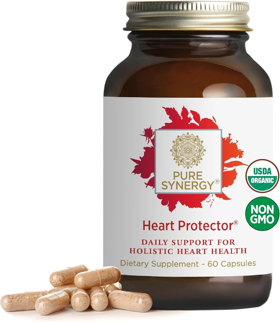 PURE SYNERGY Coeur Protecteur , complément Cœur Holistique Organique avec Berry Hawthorn biologique, Resvératrol et Nattokinase pour le sang et le soutien vasculaire (60 capsules)