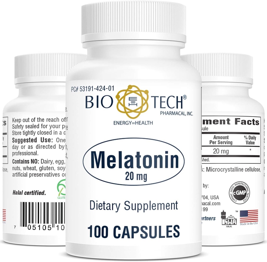 Bio-Tech Pharmacal Mélatonine (20mg, 100 gélules)