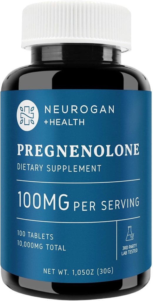 Supplément à la pregnénolone neurogane - 100 mg par portion - 100 comprimés - Soutien naturel à la prohormone Hormone Balance et vieillissement en santé - Non-OGM- Fabriqué aux États-Unis
