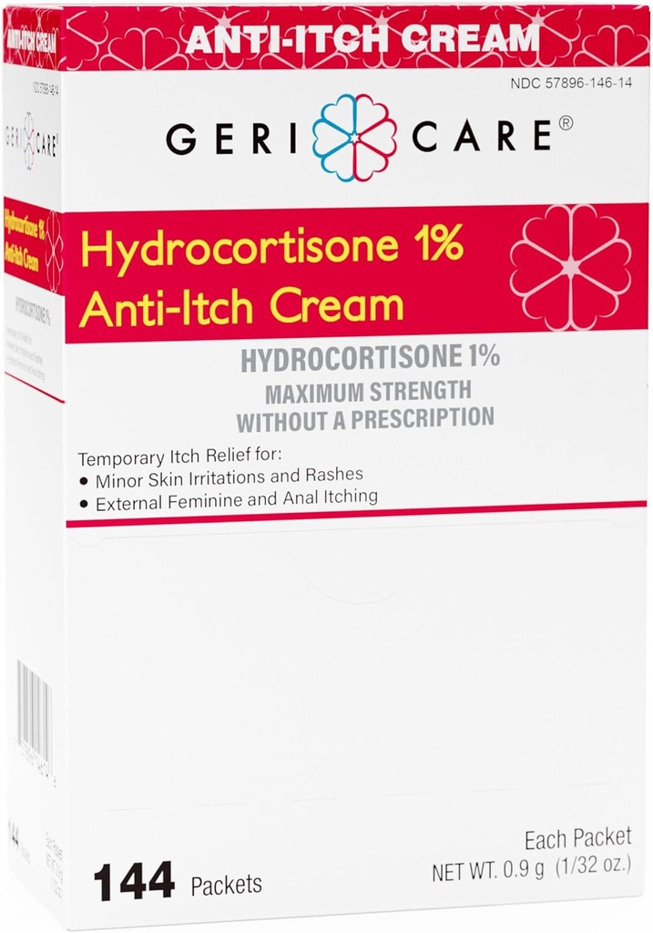 Gericare Hydrocortisone 1% Crème anti-démangeaison, résistance maximale, 144 Count Pack, 0,5 oz Chaque paquet (paquet de 1)