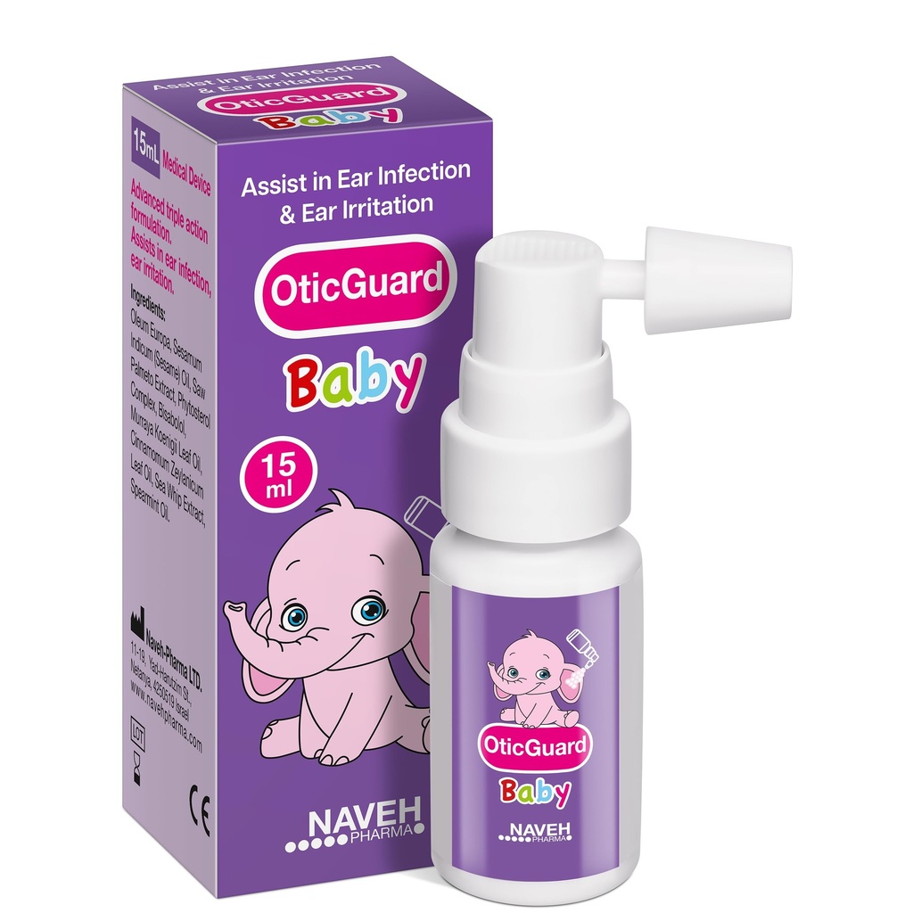 NAVEH PHARMA Otic Guard Baby Ear Drops – Huile d'oreille naturelle pour l'enlèvement de la cire d'oreille et le soulagement de l'infection – Nettoyant doux de l'oreille pour les bébés, les tout-petits et les enfants – Apaisant les oreilles démangeantes et les oreilles furieuses