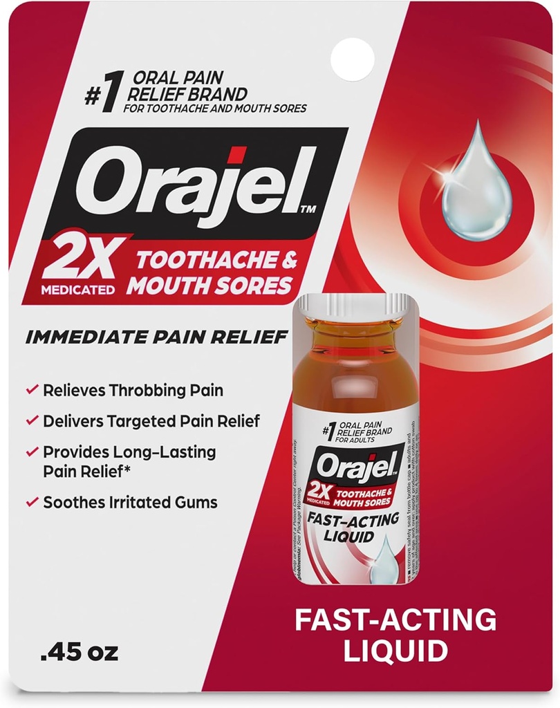 Orajel 2X Médicament Dentache & Orthèses liquides, 0,45 fl oz