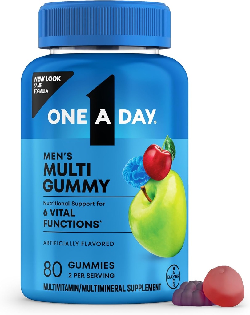 Un jour Hommes Multivitamines Gummies – Multivitamine pour les hommes avec vitamine D, zinc, acide folique, gommes à vitamines à croquer, soutien énergétique physique 80 Compte