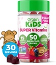 Orgain Kids Sugar Free Multivitamin Gummies, Vegan & Plant Based, 50 Superfoods, 15 Vitamins and Minerals, Immune Support and 3g of Fiber, Mixed Berry, Ages 4+, 1 Month Supply (60 Gummies)