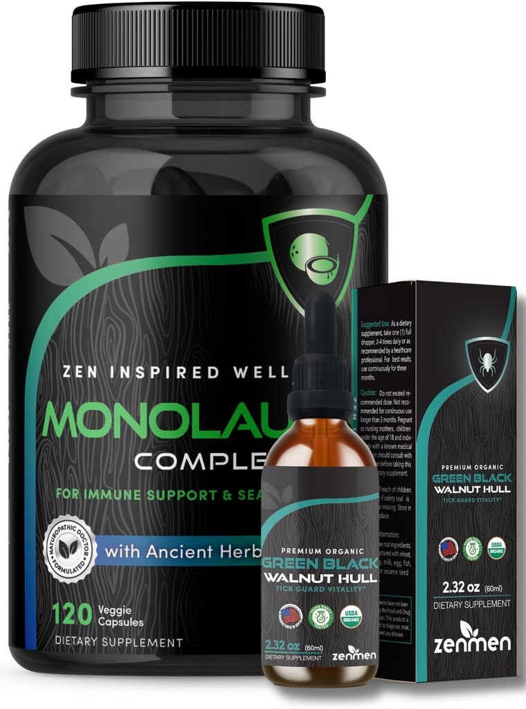 Zenmen Immune Support Bundle: Capsules de noyer noir vert et monolaurin