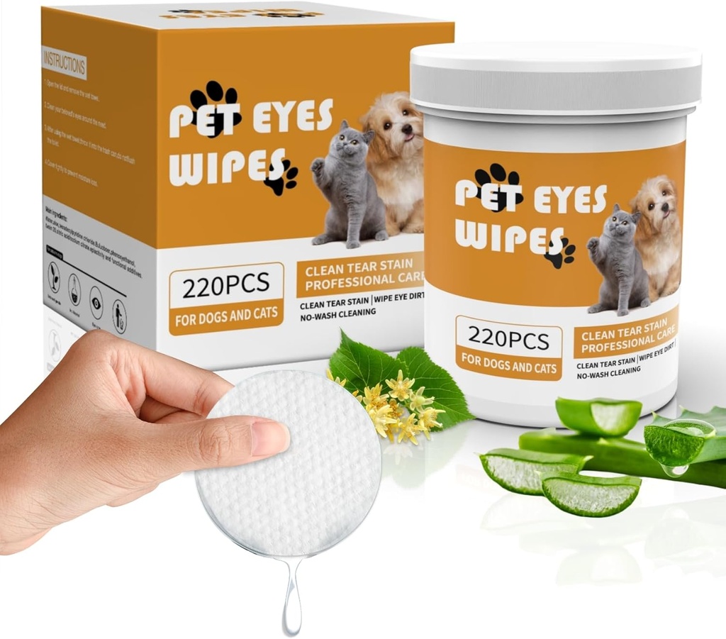 Senlong Eyes Wipes for Dogs - Enlever délicatement Tear Stain - Chien eye cleaner,Eye Debris, Discharge, Mucus Secretions - Chien eye essuie-glaces détachant les taches - Chien & chat eye sings - 220pcs, blanc