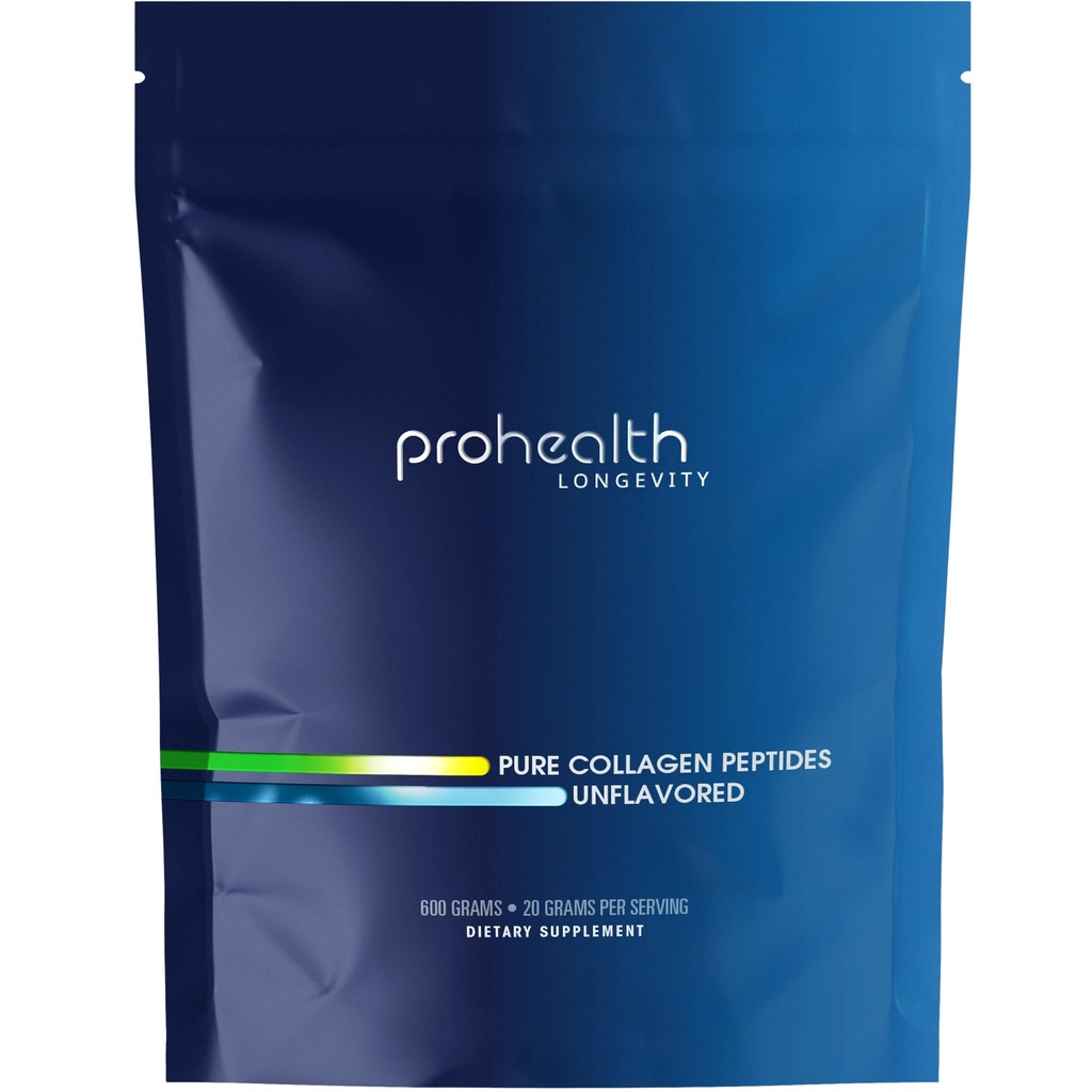 ProHealth Pure Collagen Peptides Powder, 600 Grams, soutient cheveux, ongles, peau, os, santé articulaire et longévité.