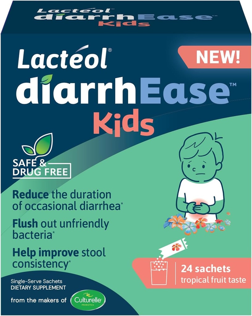 diarrhée Enfants - une souche postbiotique testée cliniquement, sans drogue et sans danger qui raccourcit la durée de la diarrhée occasionnelle - fonctionne naturellement avec votre corps d'enfant, 24 comte