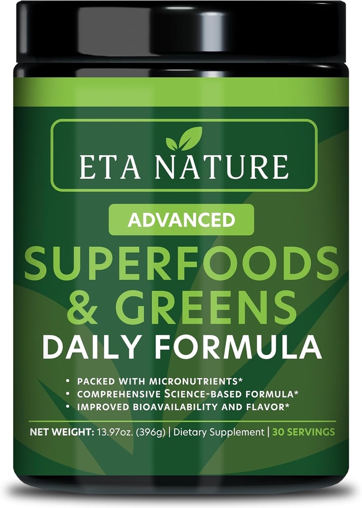 50 Super Greens Poudre - Greens Superfood Poudre avec Fruits et Légumes Suppléments - Super Greens Poudre verte pour l'énergie, la digestion, la vitalité et l'immunité - 30 portions Vegan et non-OGM