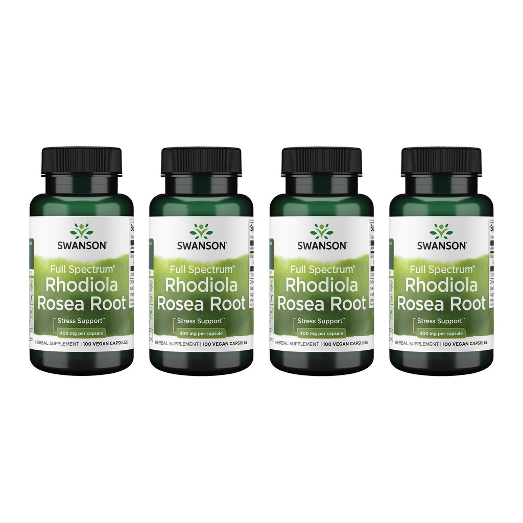 Swanson Rhodiola Rosea Racine - supplément Adaptogène à base de plantes Promouvoir l'équilibre de l'humeur et le soutien du stress - Formule naturelle pour le soutien énergétique - (100 capsules, 400mg chacune) (4 pack)