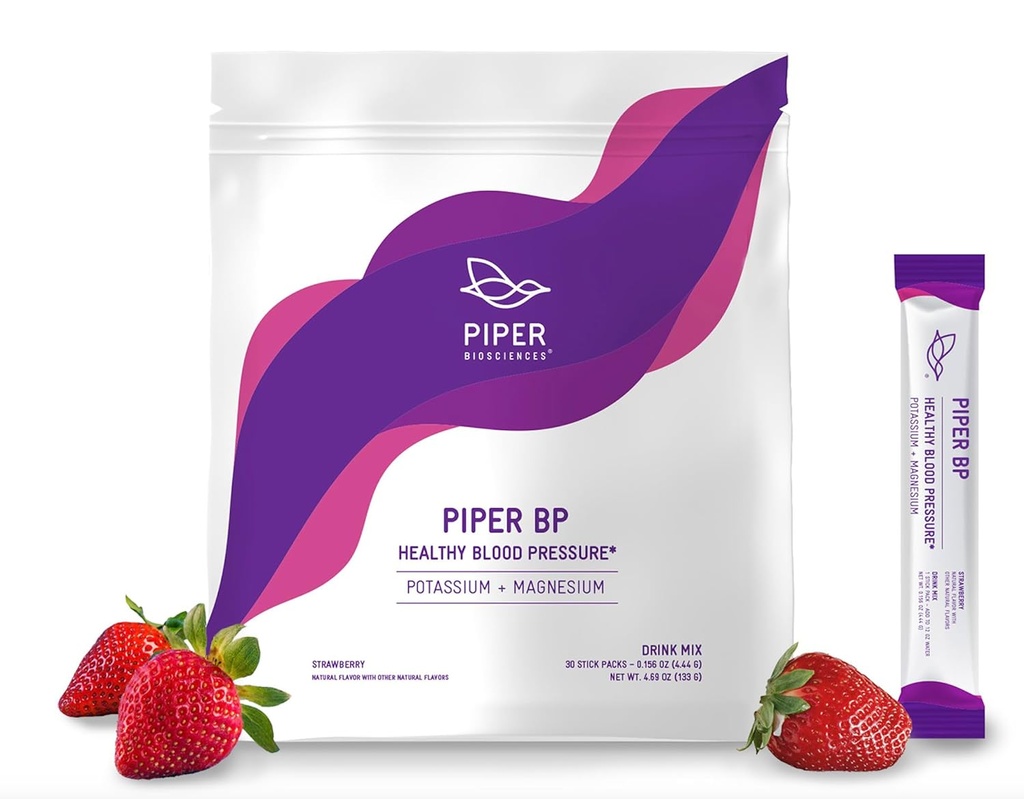 Piper Biosciences Mélange de boisson sous pression artérielle avec citrate de potassium et poudre de citrate de magnésium (Vegan, non-OGM): 30 Stick Packs