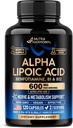 Alpha Acide lipoïque 600mg - Supplément ALA Antioxydant pour le Nerve, l'énergie et le métabolisme Support - Extra Force avec Benfotiamine, B1 & B12 - Laboratoire testé, non-OGM et végétalien - 120 capsules, 2 mois d'approvisionnement