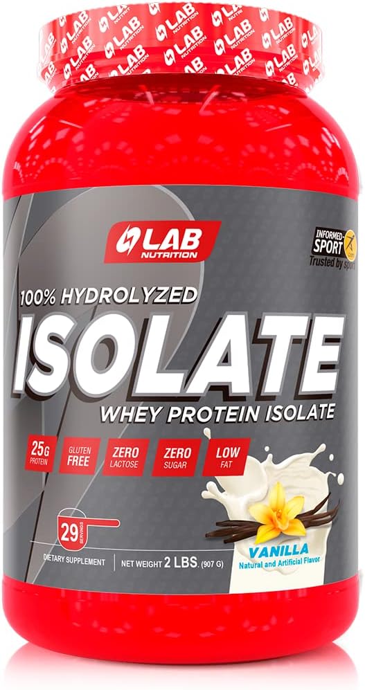 Nutrition de laboratoire - Isolate de protéines de lactosérum 100 % hydrolysé, poudre de protéines de lactosérum 100 %, présentation de poudre de musculation maigre, sans gluten et sans sucre, 29 portions, 2 lbs - Aromatisé Vainilla