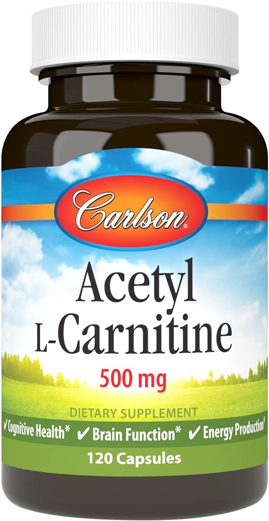 Carlson - Acétyl L-Carnitine, 500 mg, santé cognitive, fonction cérébrale et production d'énergie, 120 capsules
