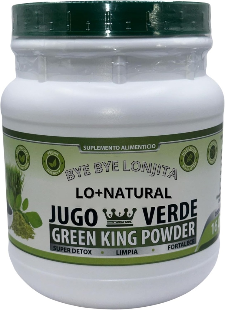 JUGO Verde (Green King Powder) Super Detox 16 oz Complément diététique 100% naturel, végétalien, sans gluten, sans sucres Bye Bye LONJITA Thé vert, Moringa, épinards et plus de fibre