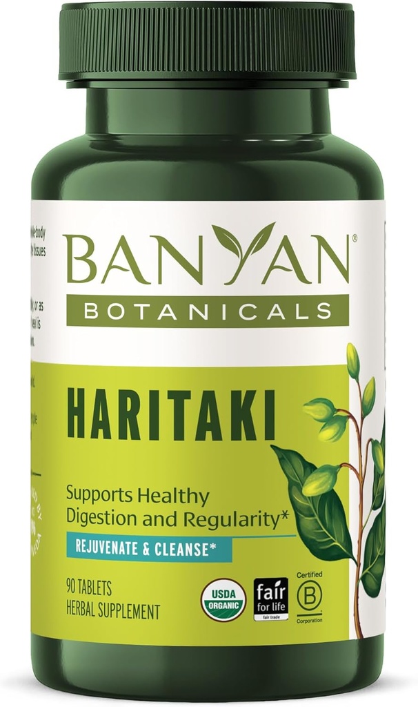 Banyan Botanicals Haritaki Comprimés – Certified Organic Terminalia Chebula – Supports Détoxification et rajeunissement* – 90 Comprimés – Non-OGM durable Certified Fair for Life Fair Trade