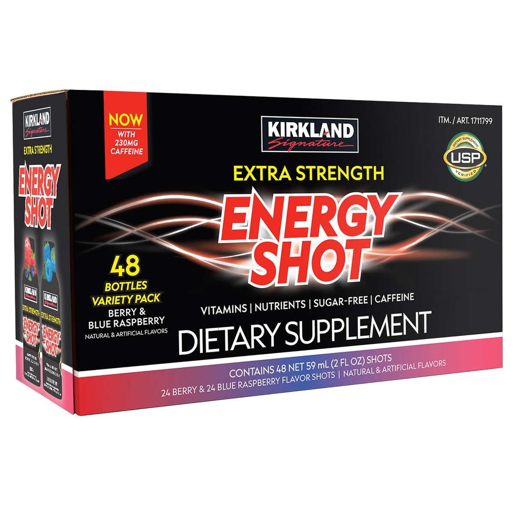 Kirkland Signature Extra Strength Energy Shoot, supplément alimentaire : 48 bouteilles Variété Pack de 2 Fl Oz