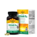 Country Life Vegan D3 5000 UI – Vitamine D3 végétale de Lichen – Soutien à haute puissance immunitaire et os – Vegan certifié, sans gluten, sans OGM – 60 Softgels
