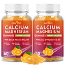 2 Pack Gommies de calcium 1000mg avec complexe vitamine D3 K2 & B, Potassium, Calcium Magnésium Zinc Gummies pour os, muscles, humeur et immunité - Arôme orange 120 Gommies