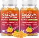 2 Pack Gommies de calcium 1000mg avec complexe vitamine D3 K2 & B, Potassium, Calcium Magnésium Zinc Gummies pour os, muscles, humeur et immunité - Arôme orange 120 Gommies