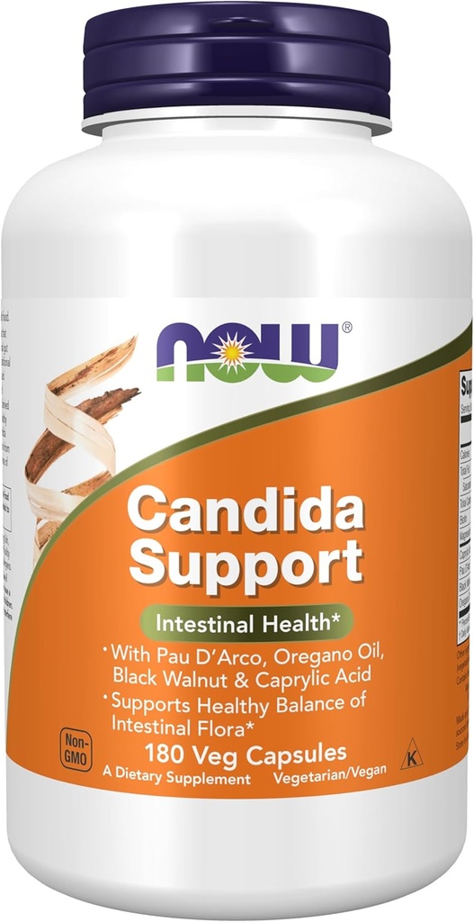 Suppléments, support Candida avec Pau D'Arco, huile d'origan, noix noires et acide caprylique, 180 capsules de légumes