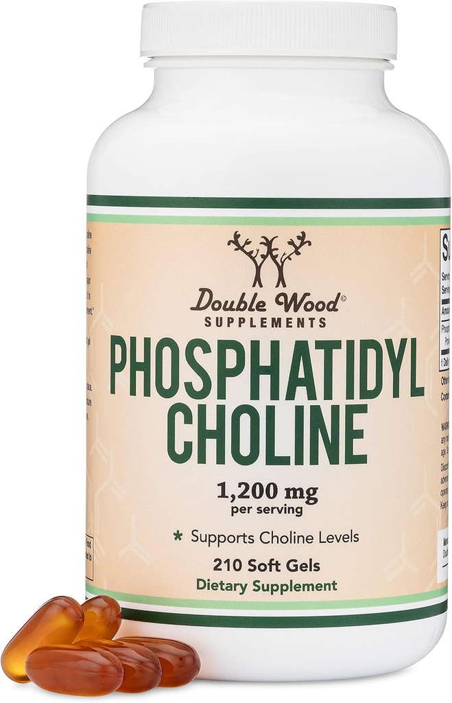 Phosphatidylcholine 1 200mg – 210 Softgels – Version améliorée du tournesol et de la lécithine de soja (suppléments Choline) - Non-OGM et sans gluten pour soutenir la santé du cerveau par Double Wood