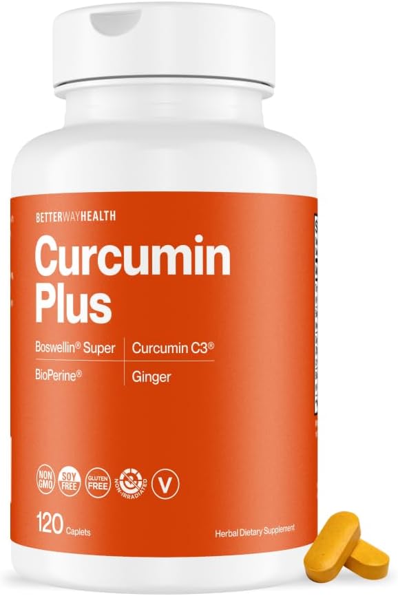 Better Way HealthTM Curcumin Plus – Complexe Curcumin C3® Turmeric avec Boswellin®, BioPerine® et Ginger – Supplément de soutien et de soulagement de l'inflammation – 120 capsules