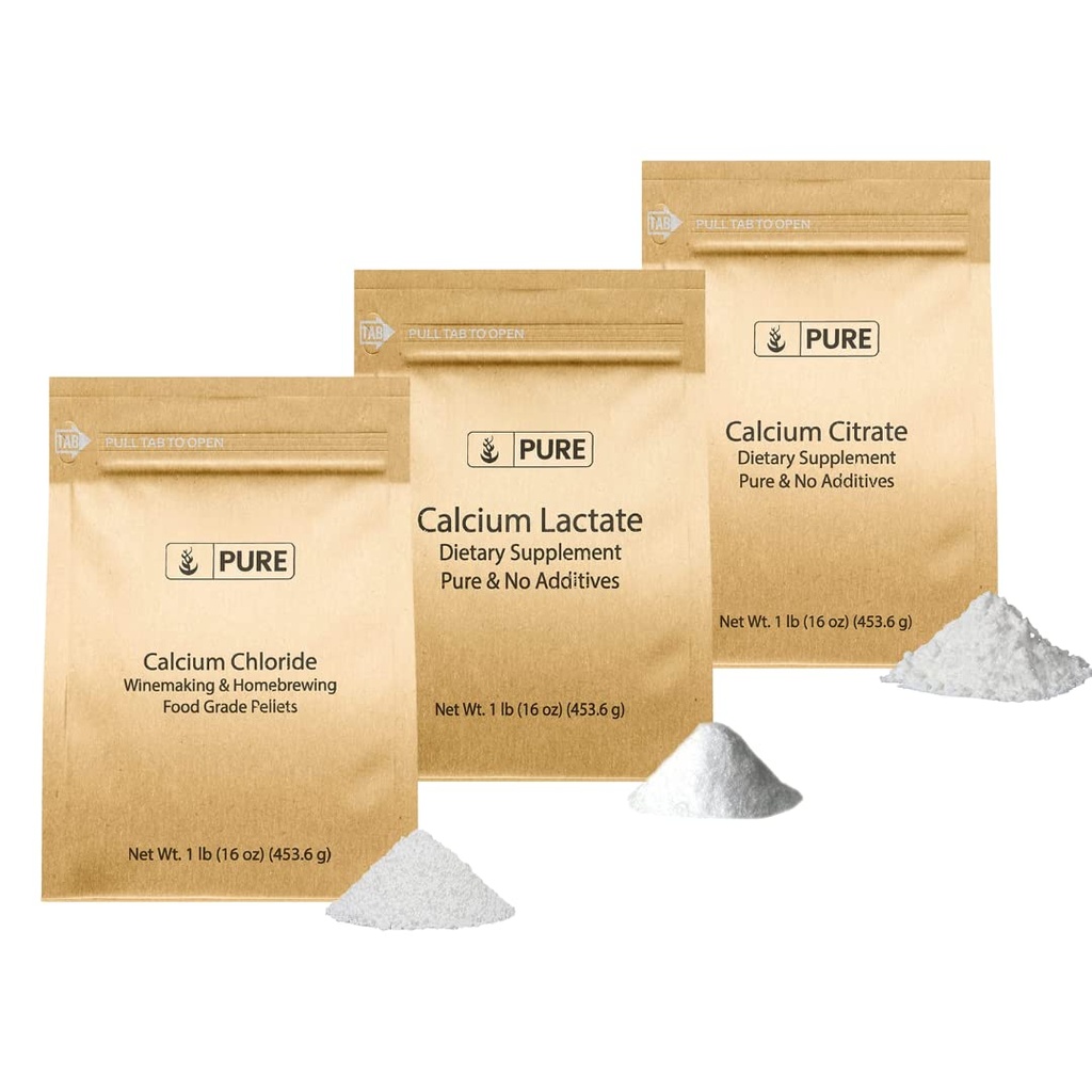 Ingrédients originaux purs Ensemble de calcium (1 lb) Chlorure de calcium, Citrate de calcium, Lactate de calcium