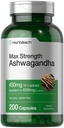 Supplément Horbäach Ashwagandha , 200 capsules Max Strength , pour les femmes et les hommes , sans gluten