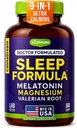 Aide au sommeil à la mélatonine 9-en-1 pour adultes - USA Made, Lab Testé avec la mélatonine 5mg et 108mg Magnésium pour le sommeil - TRAACS, Ashwagandha, racine valériane, GABA, 5HTP, supplément de sommeil à base de plantes, Vegan, 60 capsules