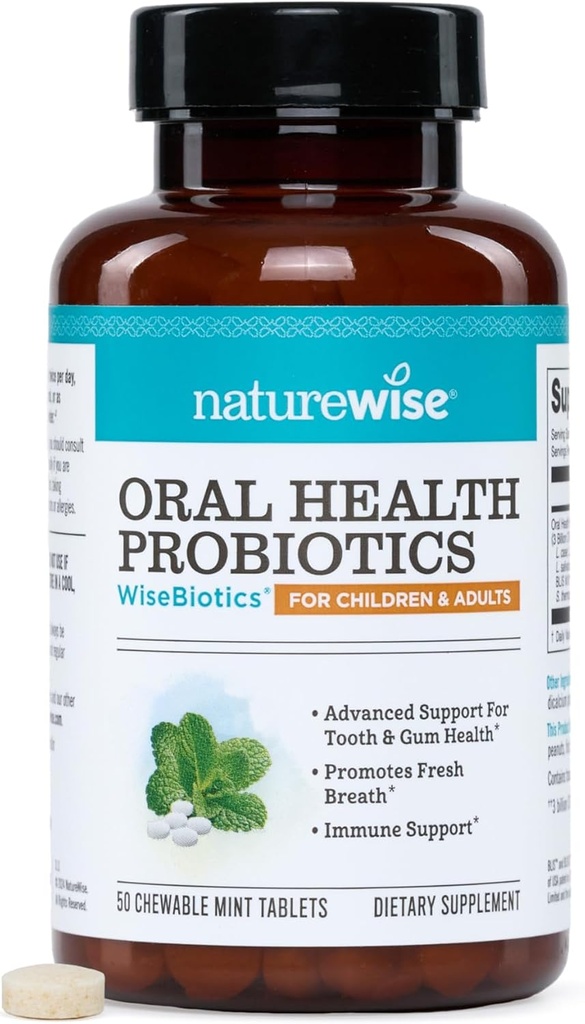 NatureWise Probiotiques oraux pour la bouche mauvaise respiration - Menthe sans sucre à croquer - Lactobacillus reuteri Chewable - Probiotiques oraux pour les enfants et les adultes - Non-GMO États-Unis fabriqués - 50 Compte[50-Day Supply]