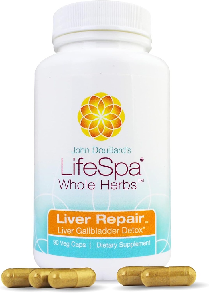 LifeSpa Herbes entières Réparer le foie , Détox du foie , Nettoyage et réparation du foie , Suppléments de santé pour la santé du foie , Supporte foie et Gallbladder Detox , 90 Capsules 475mg