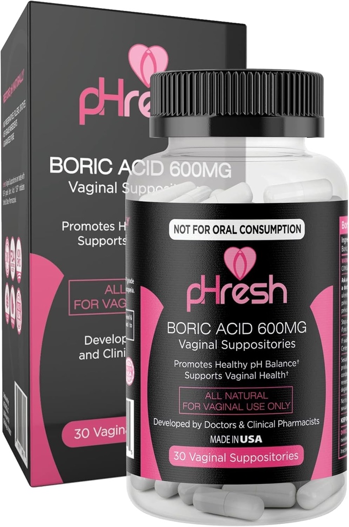 Suppositoires d'acide borique de pHresh pour les femmes, Suppositoires pour l'utilisation d'odeur, soins naturels féminins soutient la santé vaginale et favorise l'équilibre du pH sain - Fabriqué aux États-Unis