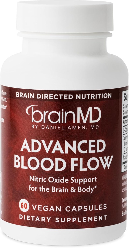 BRAINMD Débit sanguin avancé - 60 capsules véganes - Support à l'oxyde nitrique pour le cerveau et le corps - Sans gluten - 30 portions