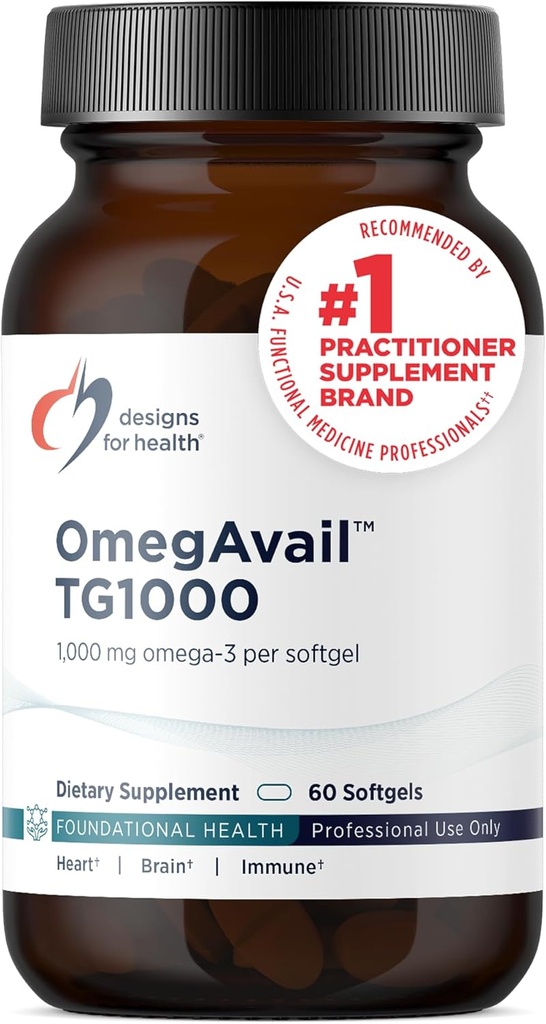 Conceptions pour la santé OmegAvail TG1000 - TG (Triglycéride) Supplément huile de poisson avec EPA/DHA - hautement concentré 1000mg Oméga-3 par softgel - Saveur de citron naturel + Pas d'arrière-goût de poisson (60 softgels)