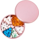 Organisateur de pilules 6 Compartiments Distributeur de pilules - Conteneur quotidien de pilules en métal lourd, Support quotidien de pilules, Cas imperméable de médicaments pour supplément de vitamine Médecine Huiles de poisson, 0.38lb, Rose