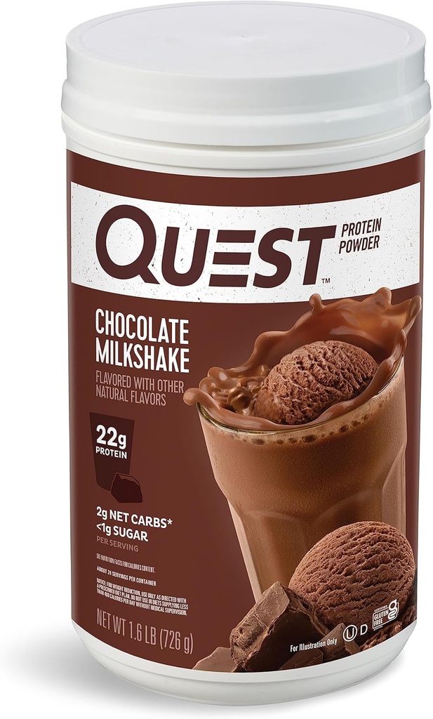 Quest Nutrition Chocolate Milkshake Protein Powder, 22g Protein, 2g Net Carbs, 1g Sugar, Low Carb, Gluten Free, 1.6 Pound, 24 Servings