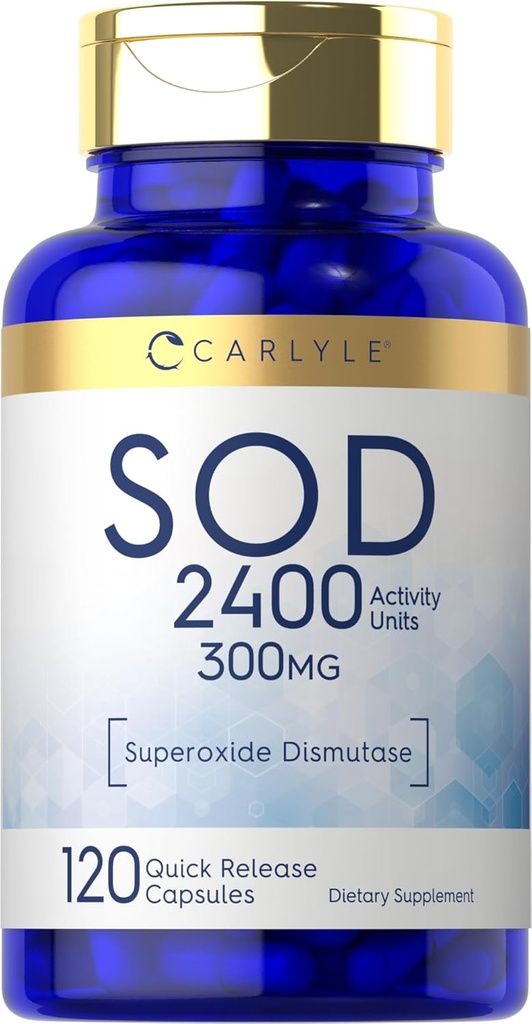 Carlyle S.O.D. Capsules de supplément de 300mg de poids 120 Superoxyde Dismutase de 100 mg sans OGM et sans gluten