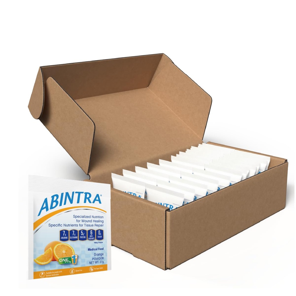 ABINTRA Specialized Wound Healing Nutritional Supplement comprend L-Arginine, L-Glutamine, Whey Protein, Vitamines et Minéraux, Orange Flavor, Fabriqué aux États-Unis - 30 Packets