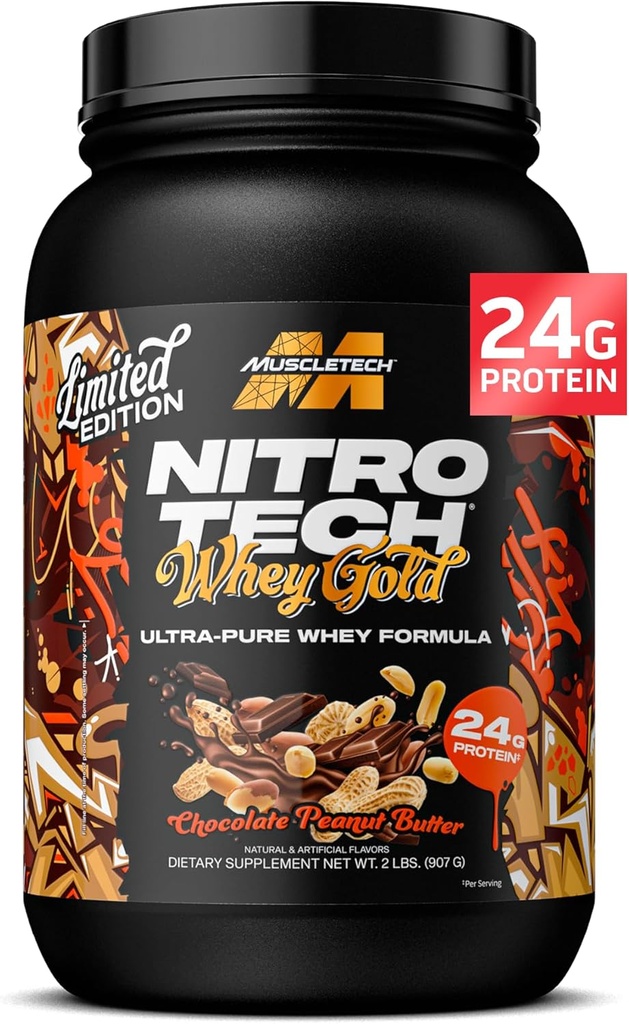 MuscleTech Poudre de protéines de lactosérum (Beurre d'arachides chocolatée, 2LB) - Mélange de protéines de lactosérum de lactosérum de lactosérum de lactosérum de lactosérum - 24g de protéines d'or de lactosérum pour les femmes et les hommes - Sans gluten