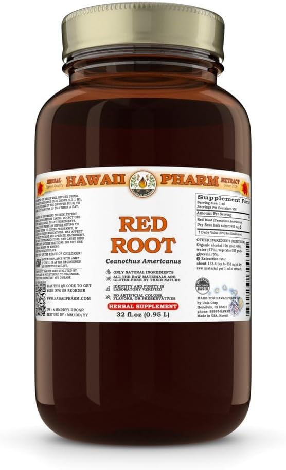 Extrait de racine rouge de pharm d'Hawaii, Teinture pour le cœur et le bien-être lymphatique, favorise le confort digestif, aide la désintoxication, soutient l'équilibre gustatif et l'absorption nutritive - 32 fl.oz