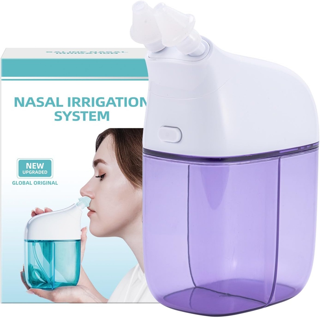 Système d'irrigation nasale, machine à rincer le nez, machine à rincer le sinus, machine à nettoyer le sinus avec réservoir d'eau salée et réservoir de collecte des déchets - Nez Cleaner pour sinus, sinus adultes, soulagement allergique - violet