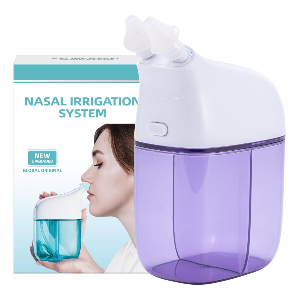 Système d'irrigation nasale, machine à rincer le nez, machine à rincer le sinus, machine à nettoyer le sinus avec réservoir d'eau salée et réservoir de collecte des déchets - Nez Cleaner pour sinus, sinus adultes, soulagement allergique - violet