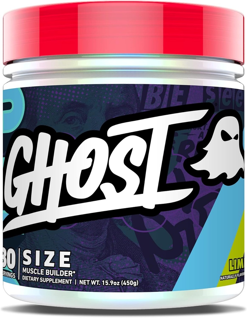 Supplément alimentaire GHOST taille Muscle Builder - Lime, 30 portions - Suppléments de croissance musculaire et de renforcement de la force pour les hommes et les femmes - Créatine, Betaine et Beta-Alanine - Sans sucre et gluten, Vegan